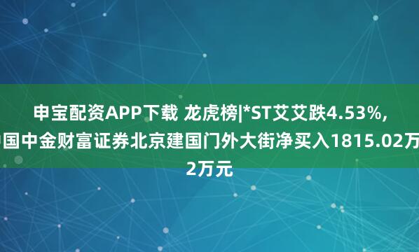 申宝配资APP下载 龙虎榜|*ST艾艾跌4.53%, 中国中金财富证券北京建国门外大街净买入1815.02万元